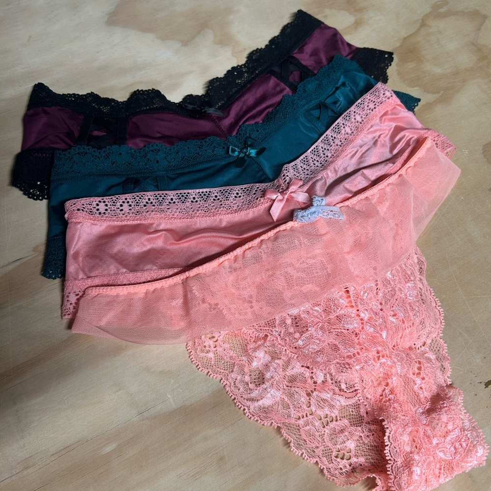 Victoria's Secret Lace Panties Set - Black, Teal, Pink